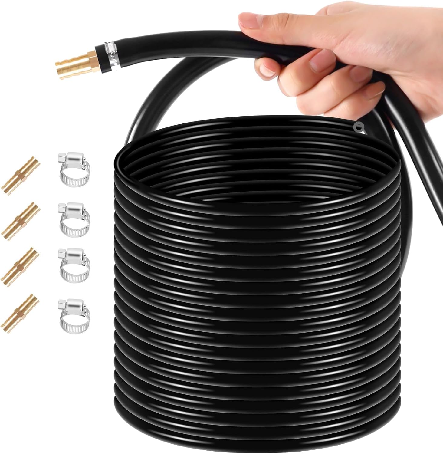Standard 3/8 Inch Self Sinking Aeration Hose, 656 FT Weighted Pond Aerator Hose With 4 Stainless Steel Clamps And 4 Copper Menders, Rubber Pond Tubing For Aquaculture, Garden And Lake Aeration