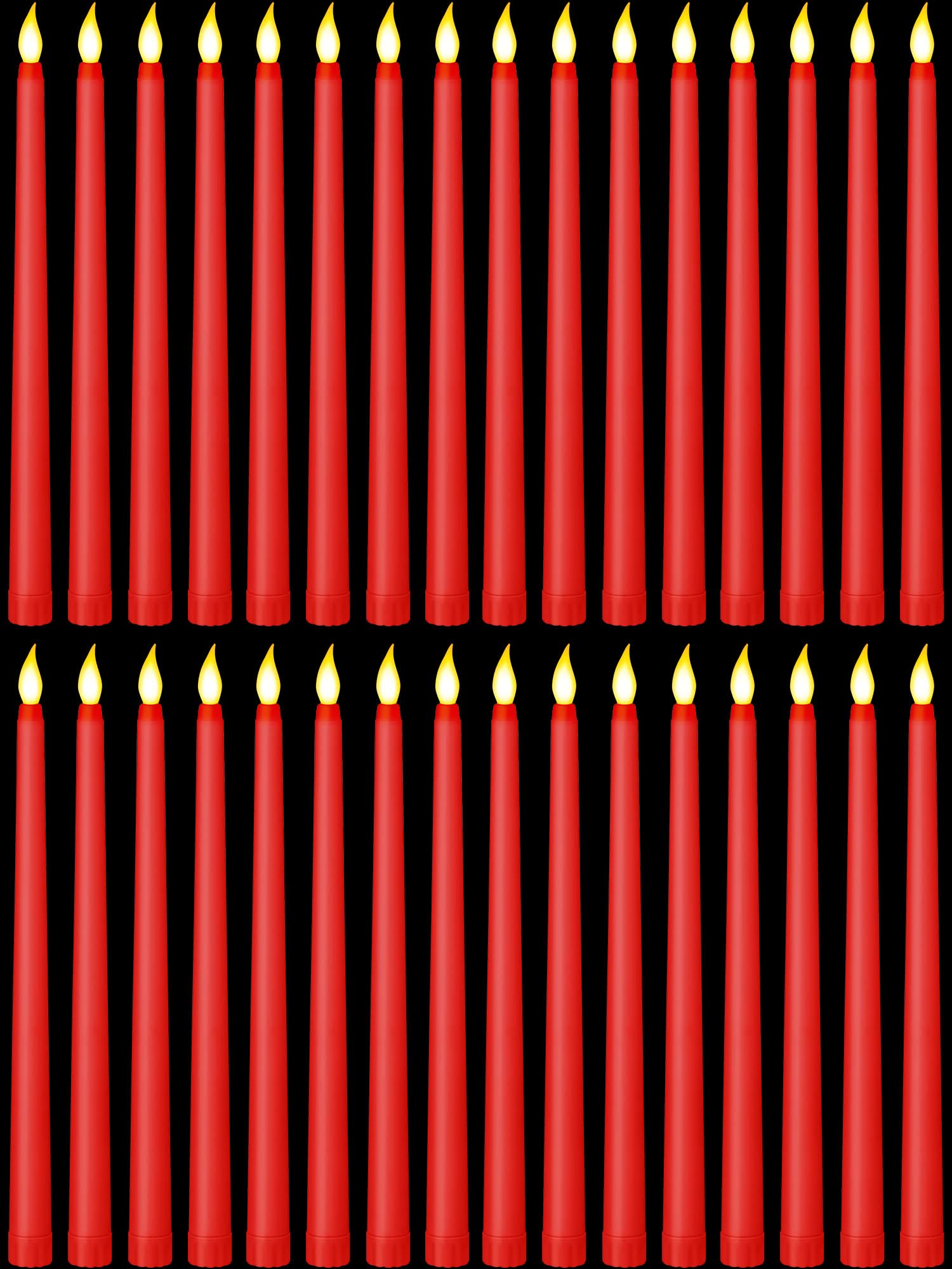 Treela 24 Pcs Flameless Taper Candles Battery Operated ulkB Fake Candles Light LED Candle Sticks Flickering Tapered for Wedding Anniversary Holiday Decoration(Basic,11 Inch,Red)