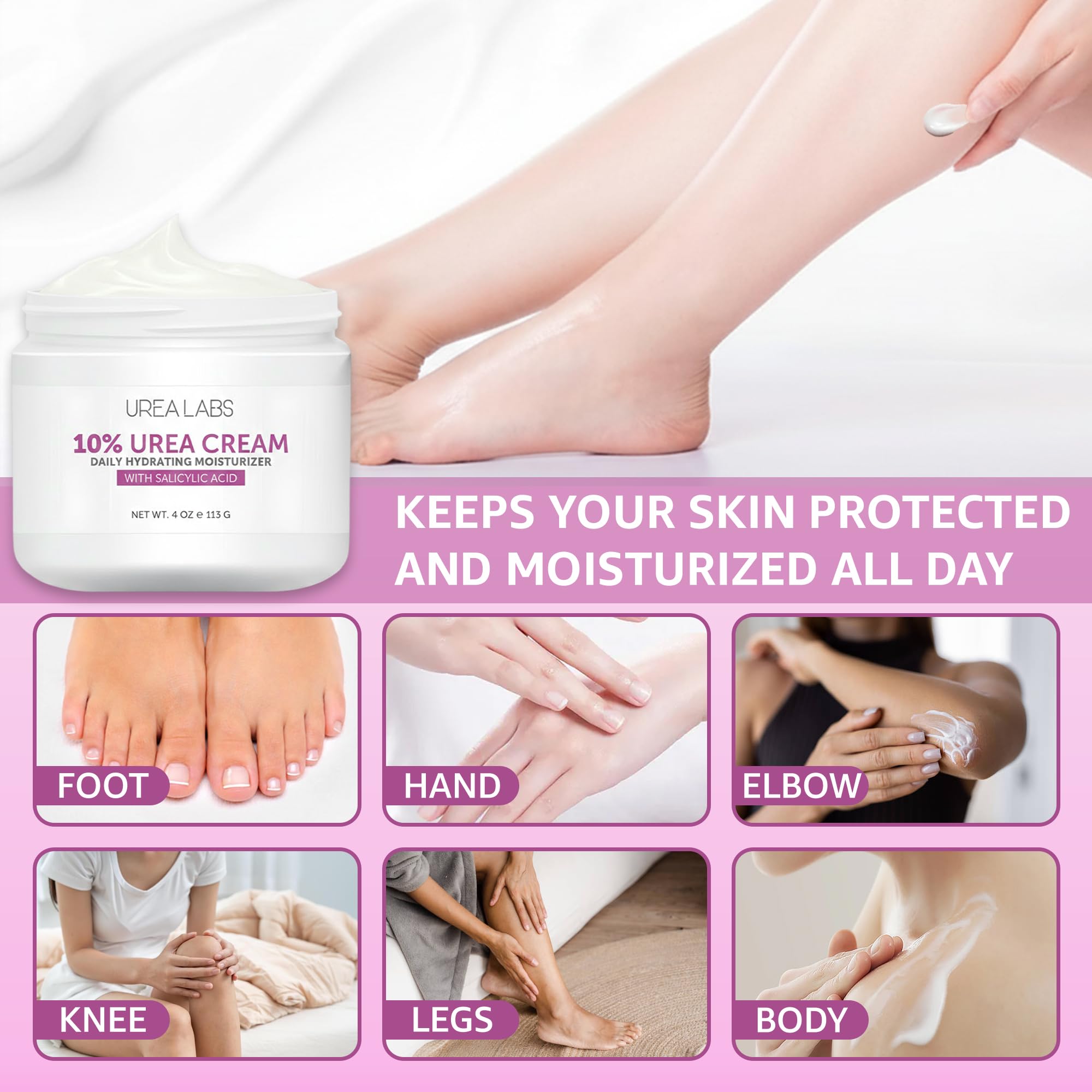 Harnstoffcreme 10% Trockene Haut Feuchtigkeitscreme mit Salicylsäure und Lavendelöl. Triple Action, Urea Healing, Hydrating und Therapeutische Creme für Handfuß und Körper. (Creme, 4oz) (Creme)