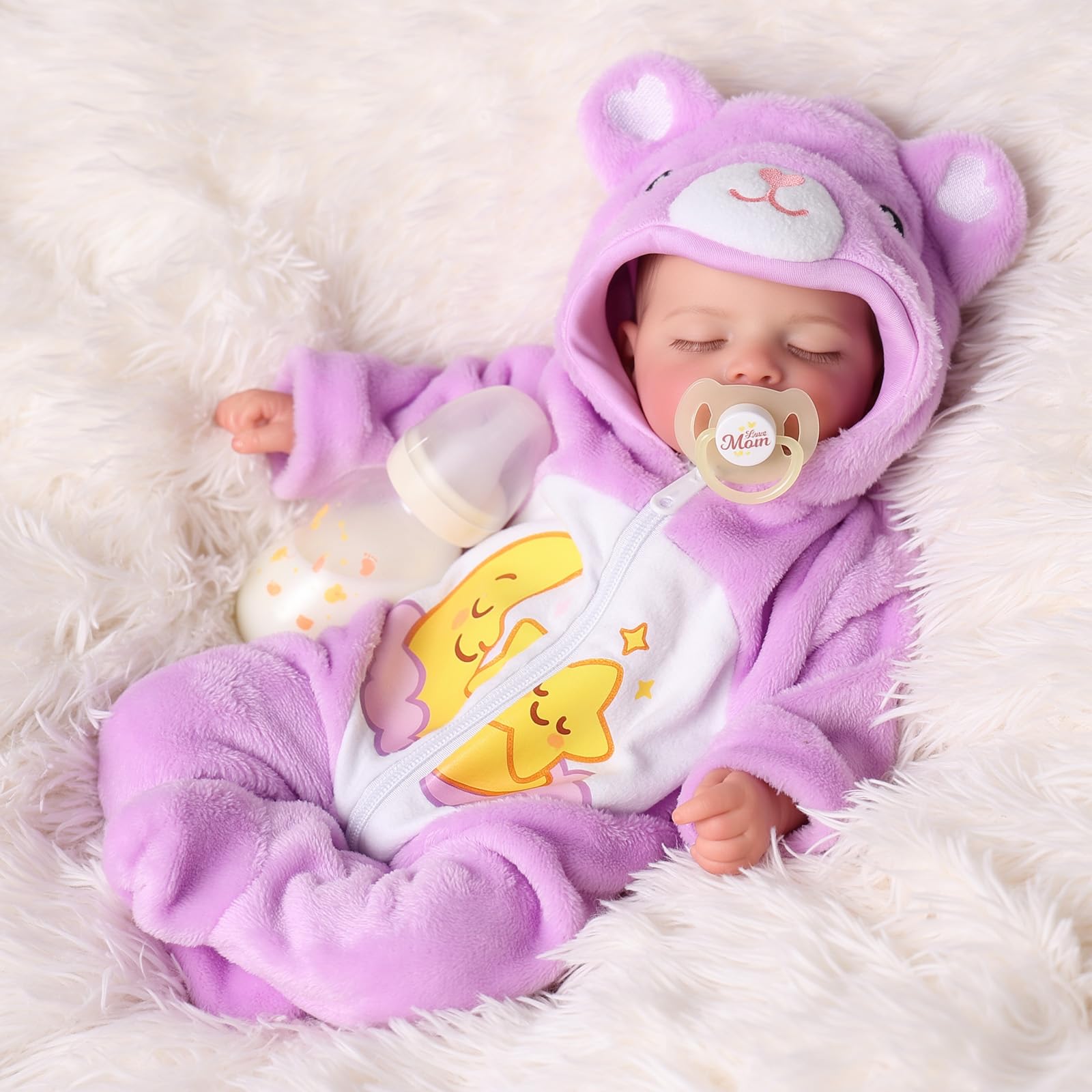 JIZHI Bambole Reborn -20 Pollice Bambola Bambina Corpo in Cotone | Testa e arti in Vinile - Originali Bambino Neonata con Accessori dai 3 Anni +