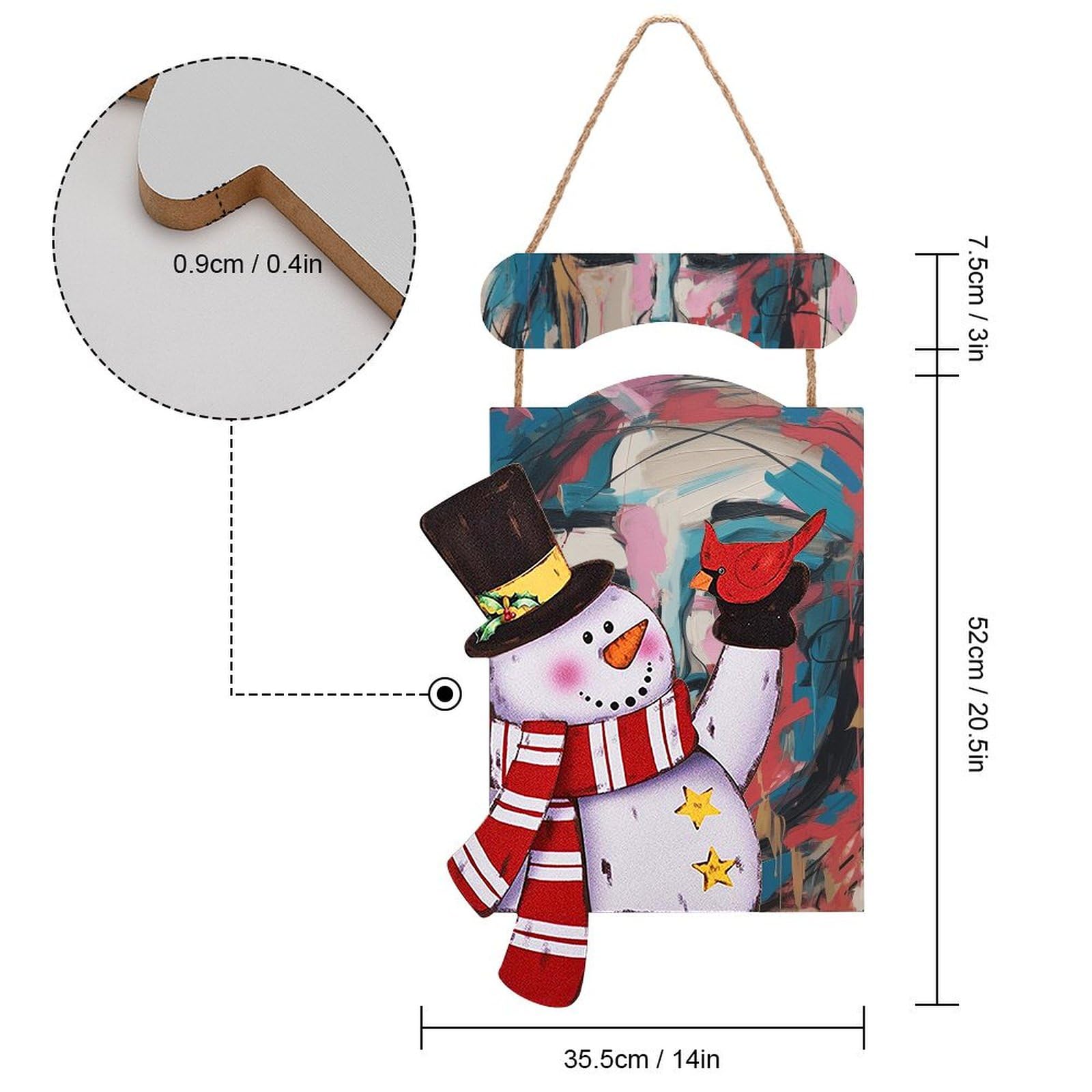 Bonhomme de neige de Noël en bois à suspendre pour décoration murale de porte d'entrée, visage féminin abstrait, décoration de Noël en bois pour décoration d'arbre de Noël