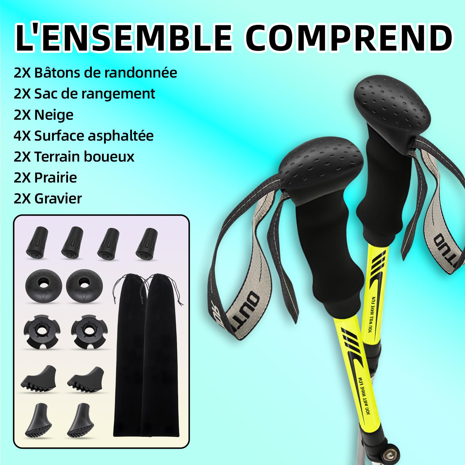 115-135CM Baton de Marche Pliable | Aluminium Bâton de Marche | Baton de Randonnée Nordique | Telescopique