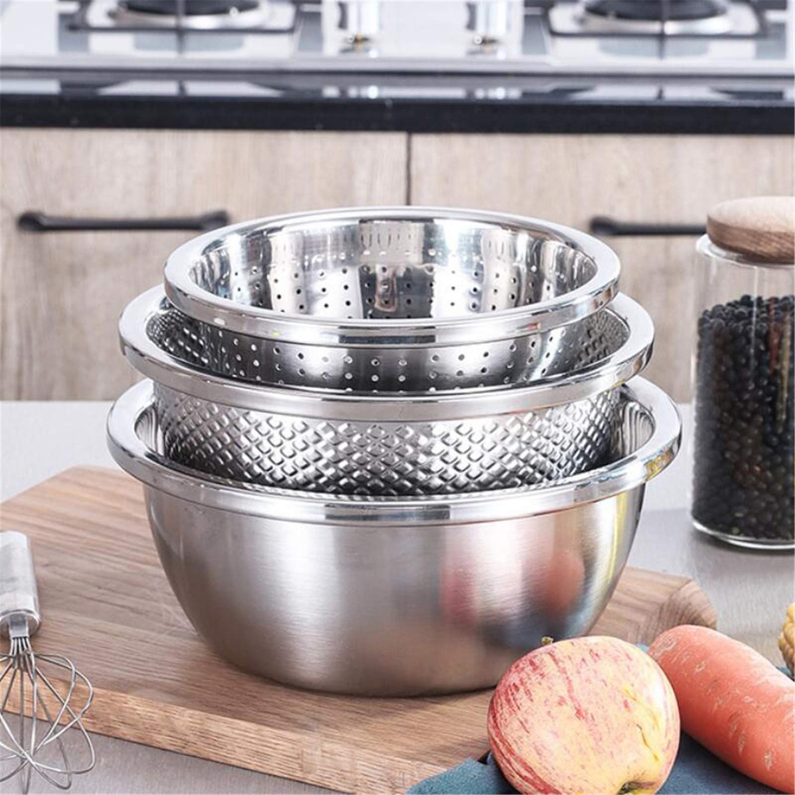 Cuencos Nido de Acero Inoxidable de 3 Piezas - Vajilla Apta para microondas para Mezclar, batir y almacenar Alimentos (sin Tapa)-