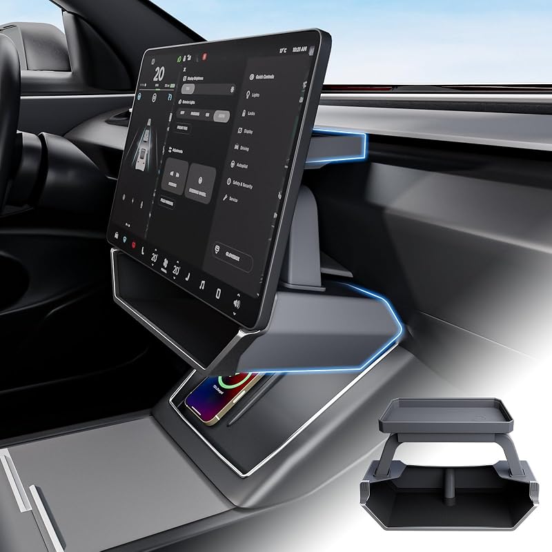 Upgrade for Model Y Juniper & Model Y L Under Screen Storage Organizer 2025-2026, Model 3 Highland Center Console Organizer 2024-2026 Model Y Accessories with Behind Screen Tray,Black