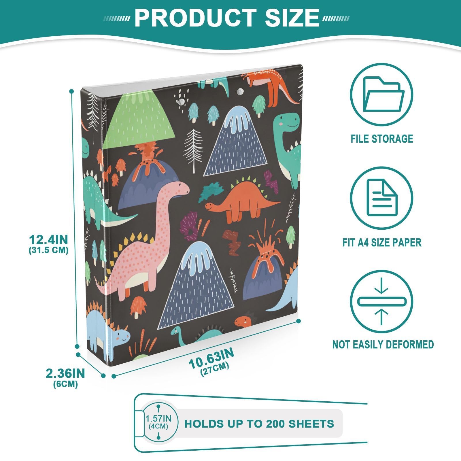 Lot de 2 classeurs décoratifs à 3 anneaux en forme de dinosaures mignons de 3,8 cm, avec poches, pour l'école, l'université ou le bureau