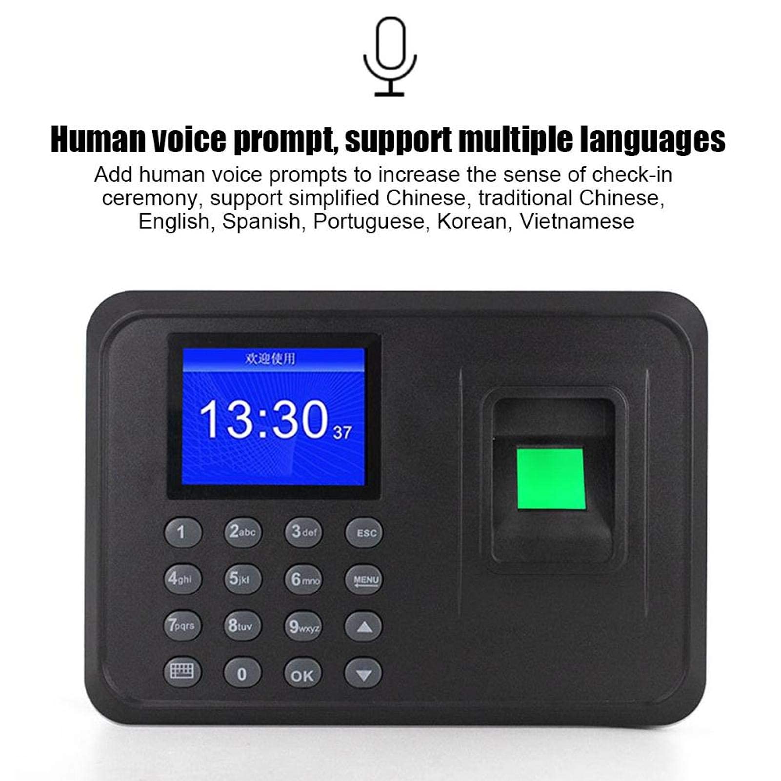 Macchina per la rilevazione delle presenze con impronte digitali, registratore con orologio biometrico con display 2, 4 pollici, lettore per il check in dei dipendenti, di