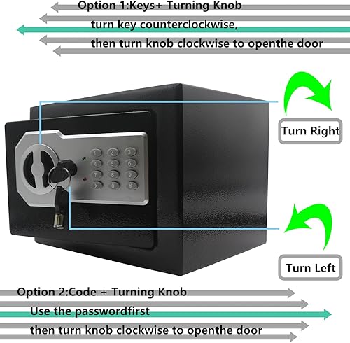 Miniatura 5 de Yuanshikj Caja de seguridad con teclado electrónico con llave, depósito digital de acero para el hogar, oficina, hotel, negocios, dinero en
