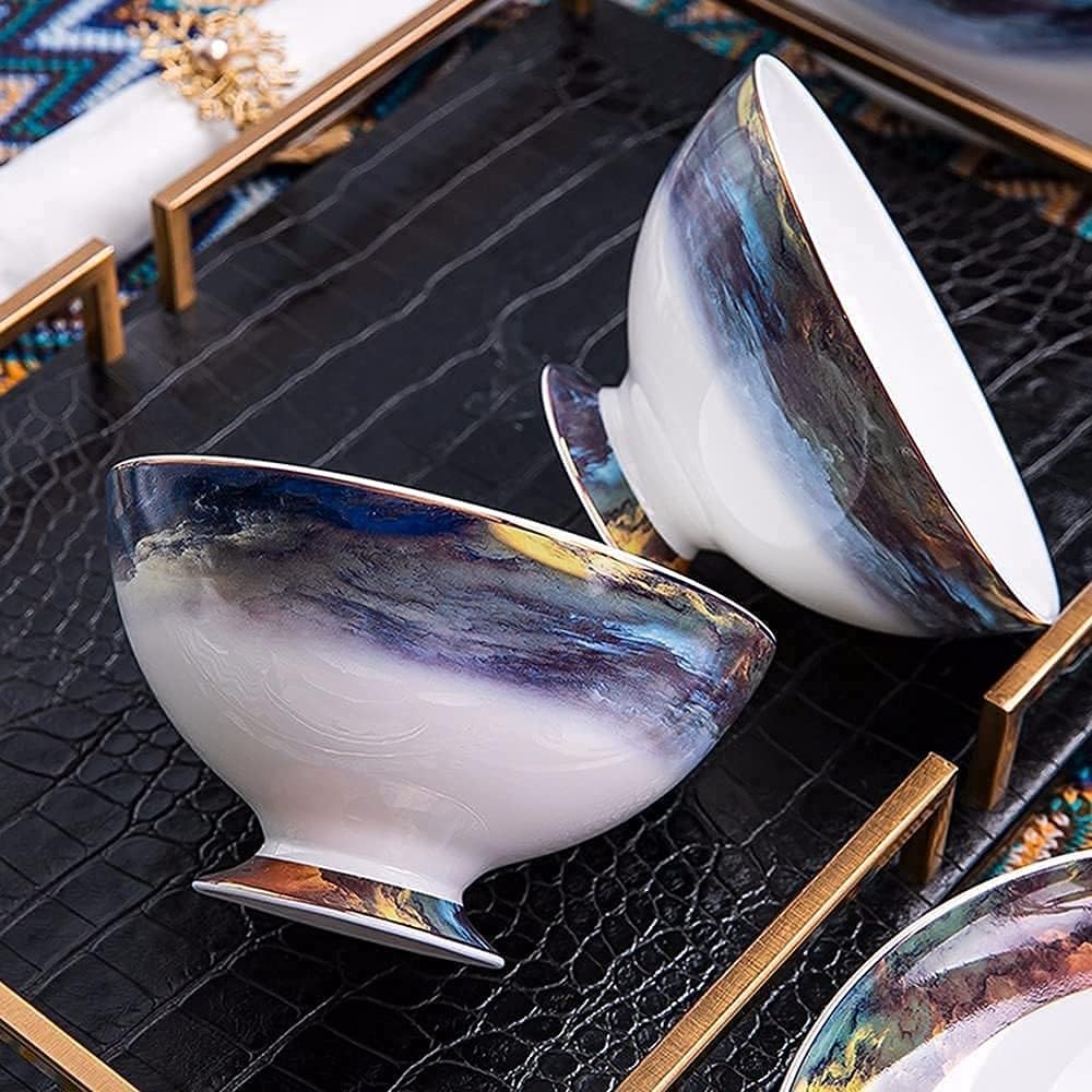 Speiseteller-Set, 56-teiliges Tafelgeschirr-Set, amerikanisches leichtes Luxus-Teller- und Schüssel-Set, Keramik-Bone-China, hochwertige Geschirr-Sets für 10 Personen