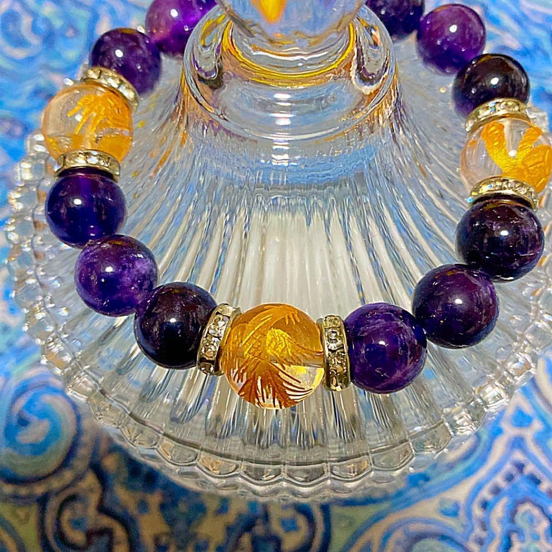 金運爆上げ最強1.5cm四神水晶＋1cmパープルトルマリン＋黒曜石　お念珠 金運爆上げ最強1.5cm四神水晶＋1cmパープルトルマリン＋黒曜石 お