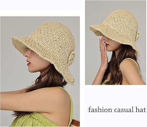 Miniatura 4 de Sombrero de paja de ala ancha para mujer, flexible, para verano, playa, cubo, niña, sombrero de viaje, ajustable, para verano, al aire libre,