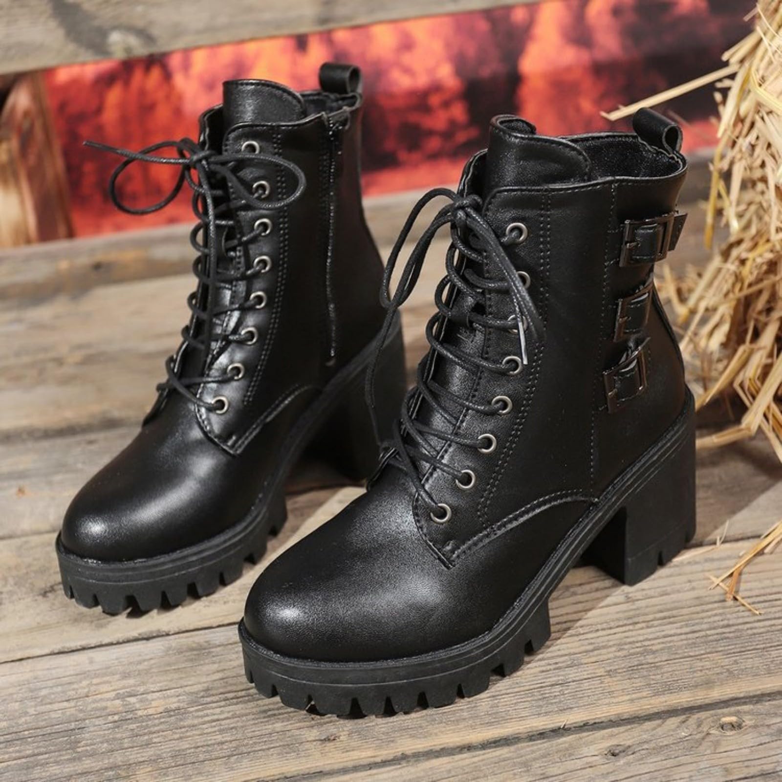 Genérico Botines Mujer Vestir Cordones Plataforma Botas Puntera Redonda Elegantes Zapatos Cómodas Ligeros Caminar Bota Informales Antideslizantes Botin para Otoño Invierno Días Fríos y Uso Diario