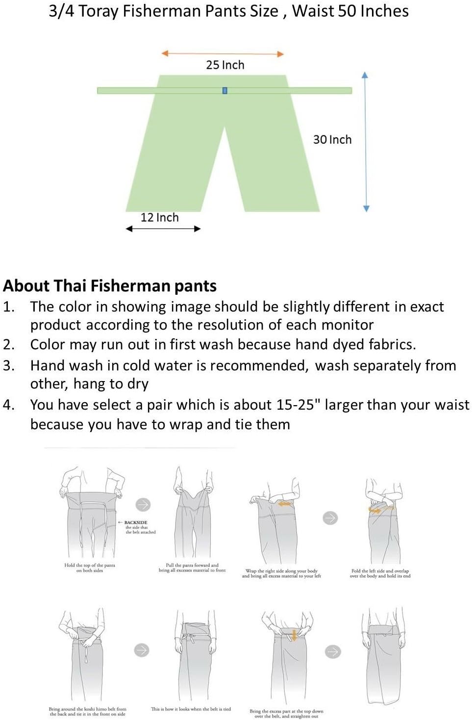 Dark Red Toray - 3/4 Men Women Thai Fisherman Pants Yoga Trousers by Thai Spicy Free Size