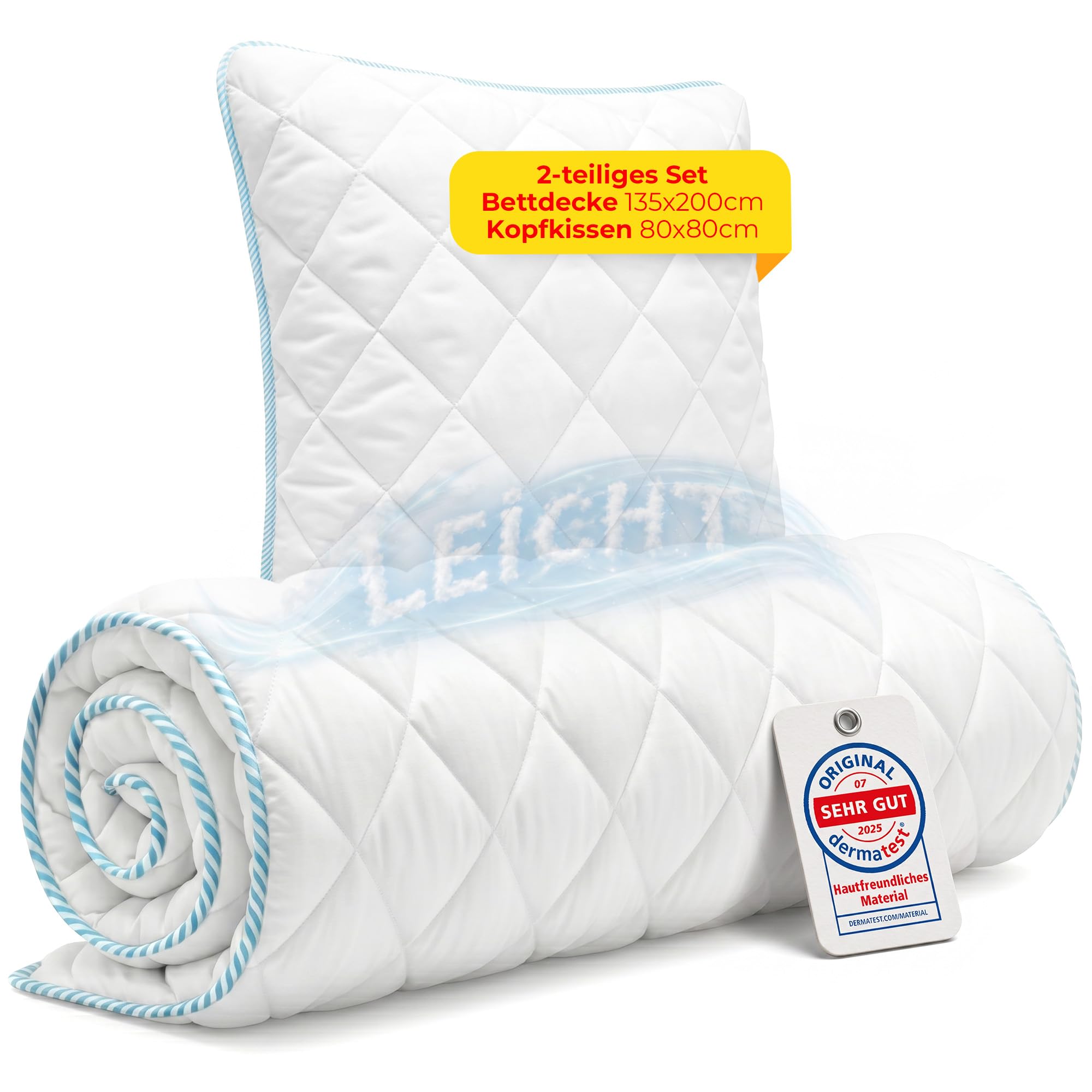 Rosenkern® Bettdecke & Steppdecke – weich & atmungsaktiv – pflegeleicht bis 95 °C waschbar – Mikrofaser Ganzjahresdecke & Sommerdecke