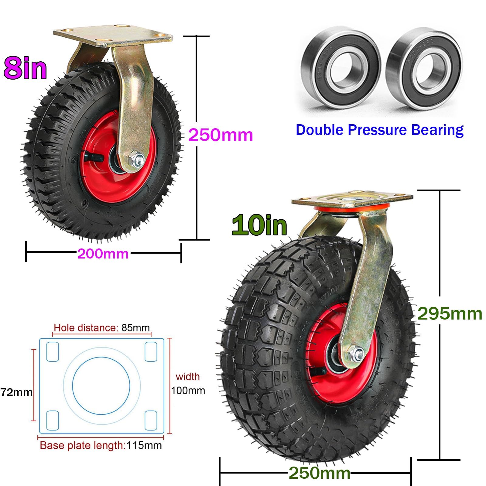 Schwerlastrolle, Bockrolle für Schwerlastindustrie, thermoplastischer Gummi, Keine Bodenspuren, Stoßdämpfung, Schubkarrenreifen, Industrietransportrad