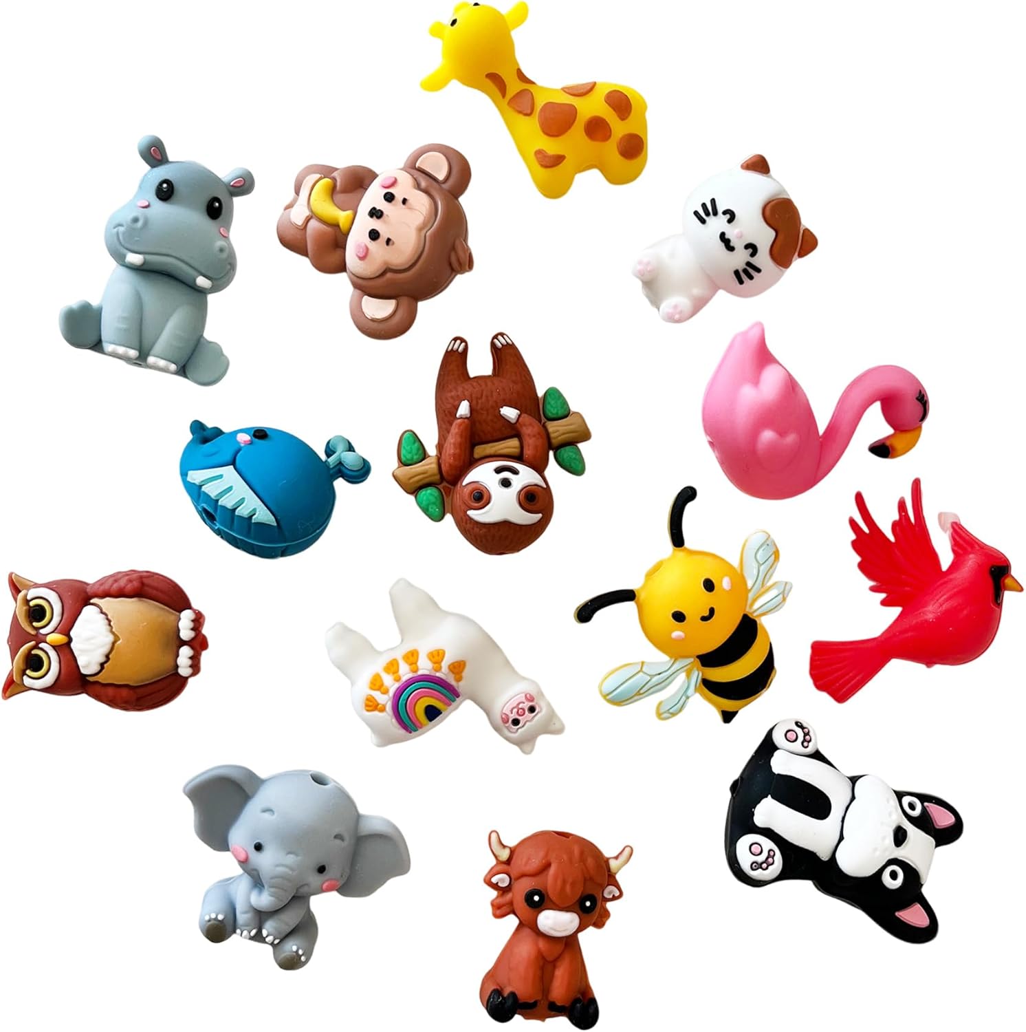 14 Pcs 3D Animal Focal Bead Cute Loose Beads Accessory for DIY Keychains Bracelet Necklace Pens Lanyard Making - Image 2