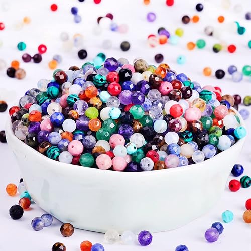 Eswala Pequeñas cuentas de piedra natural para hacer pulseras, joyas, tamaño pequeño, cristal de piedras preciosas facetadas de 0.116 pulgadas, 150