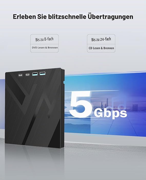7 in 1 External DVD Drive External CD/DVD Drive for Laptop with SD/TF Port CD Burner DVD Player DVD Burner USB 3.0/Type C CD ROM External Drive CD Drive for PC Laptop Windows Linux
