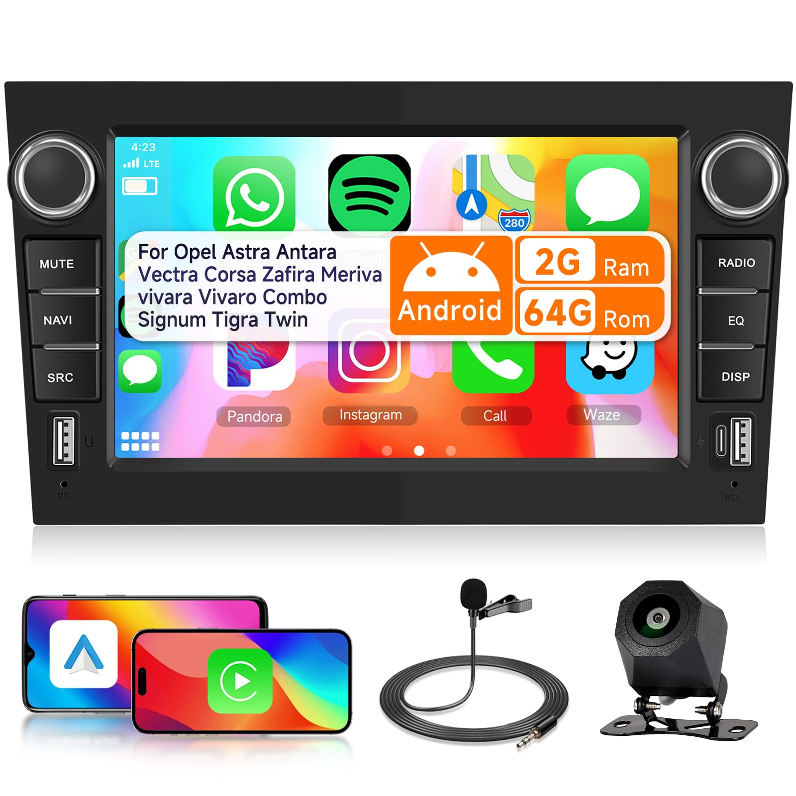 2G 64G VECHTEL 7" Autoradio für Opel Astra Antara Vectra Corsa Zafira Meriva vivara Vivaro Combo Signum Tigra Twin Carplay Android Auto,WiFi GPS,Bluetooth RDS/FM Radio 2 Din mit AHD Rückfahrkamera