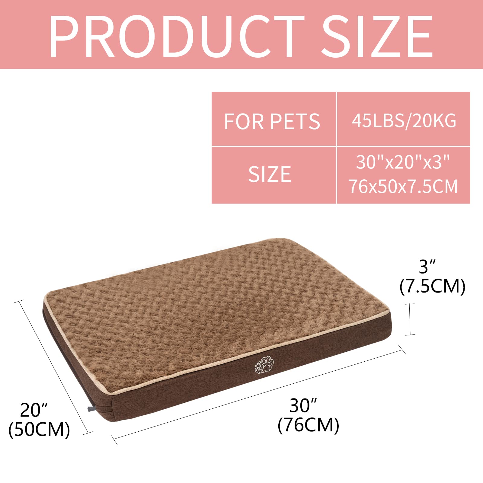 EMPSIGN Lit pour Chien réversible (Chaud et Froid), 76x50x7,5cm Coussin pour Chien avec Couche imperméable, Tapis Lavable pour Chiens de Taille Moyenne jusqu'à 20 kg