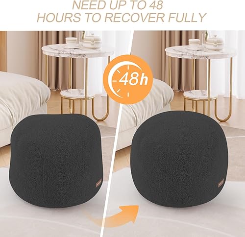 Miniatura 9 de MeMoreCool Puf otomano redondo – Reposapiés relleno de 20 x 20 x 15 pulgadas con relleno de espuma, reposapiés circular pequeño gris oscuro para