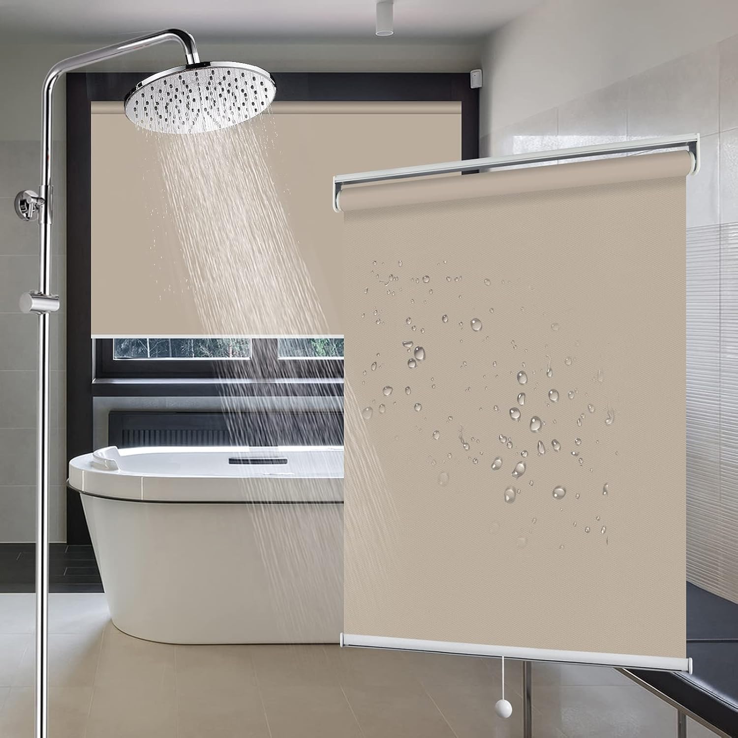 LETAU Kitchen Bathroom Waterproof Window Shades, Cordless 100% Blackout Waterproof Oilproof and Mildew Resistent, Provide Privacy and Easy Care Window