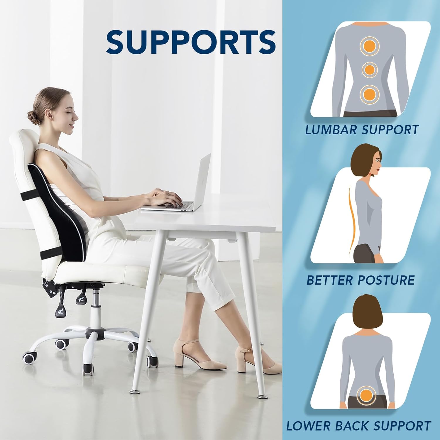 CompuClever Lumbar Support Pillow for Office Chair & Car Seat, Ergonomic Memory Foam Back Cushion with Dual Adjustable Straps, Breathable Mesh, Support for Long Sitting, Work, Driving & Gaming