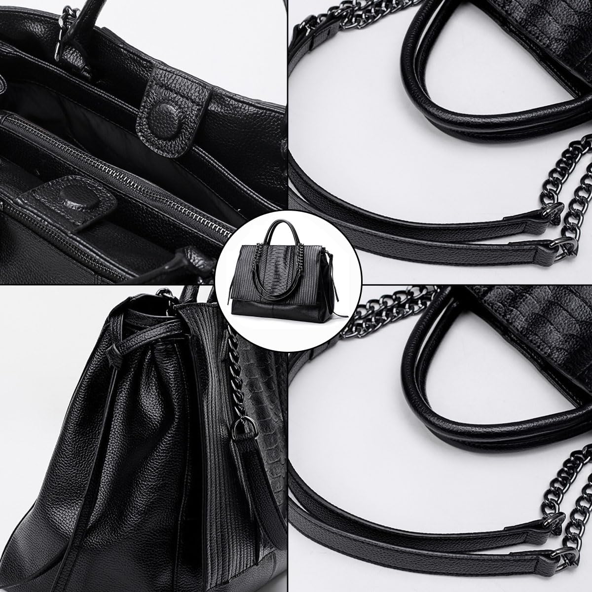 Purses and Handbags for Women Leather Large Crossbody Bags Multiple Pockets Tote Shoulder Bag Work Satchel Black - Image 7