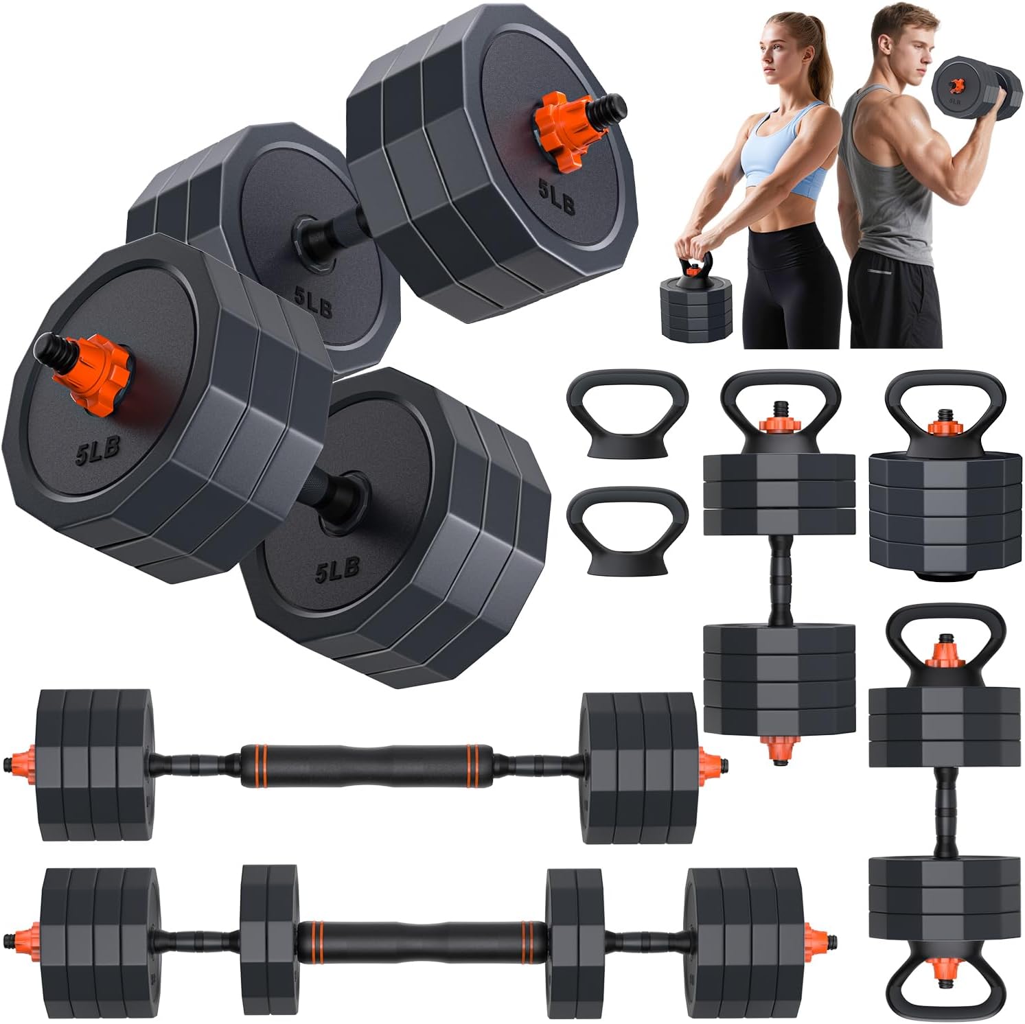 Adjustable dumbbells set with 45/65/85 lbs – 4-in-1 home gym