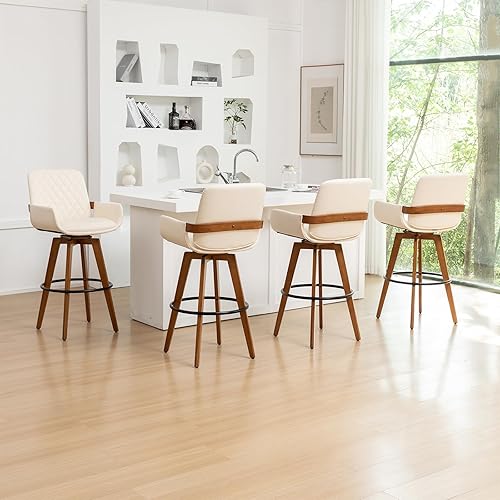 Miniatura 4 de Juego de 1 taburetes giratorios de altura de barra de 30 pulgadas, modernos de mediados de siglo, taburetes de bar tapizados de piel sintética con