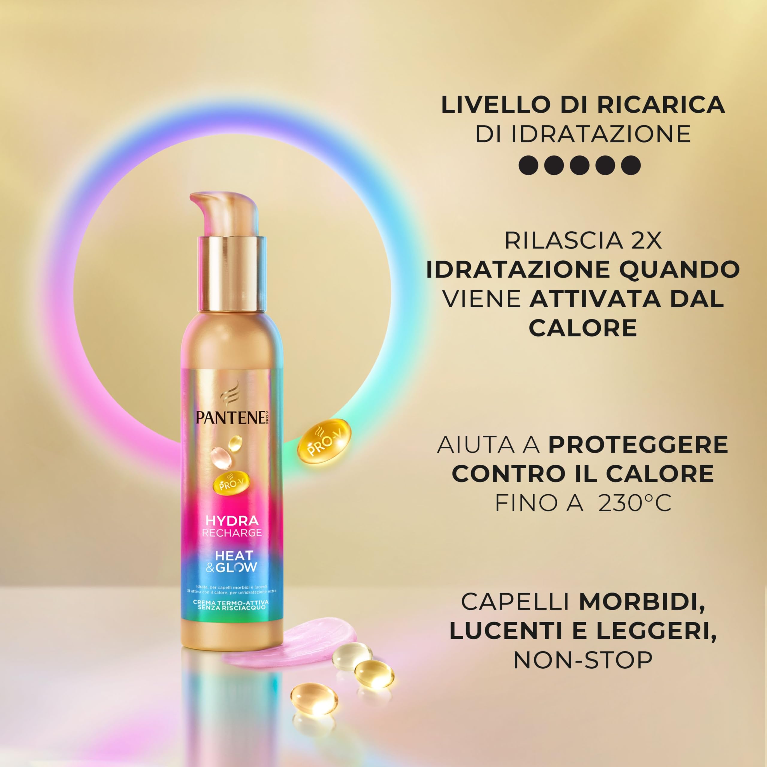 Pantene Pro-V Hydra Recharge Crema Senza Risciacquo Heat & Glow 135ml. Protegge da Umidità, Crespo e Calore. Formula Pro-V che Si Attiva con il Calore. Idratazione e Lucentezza Senza Appesantire