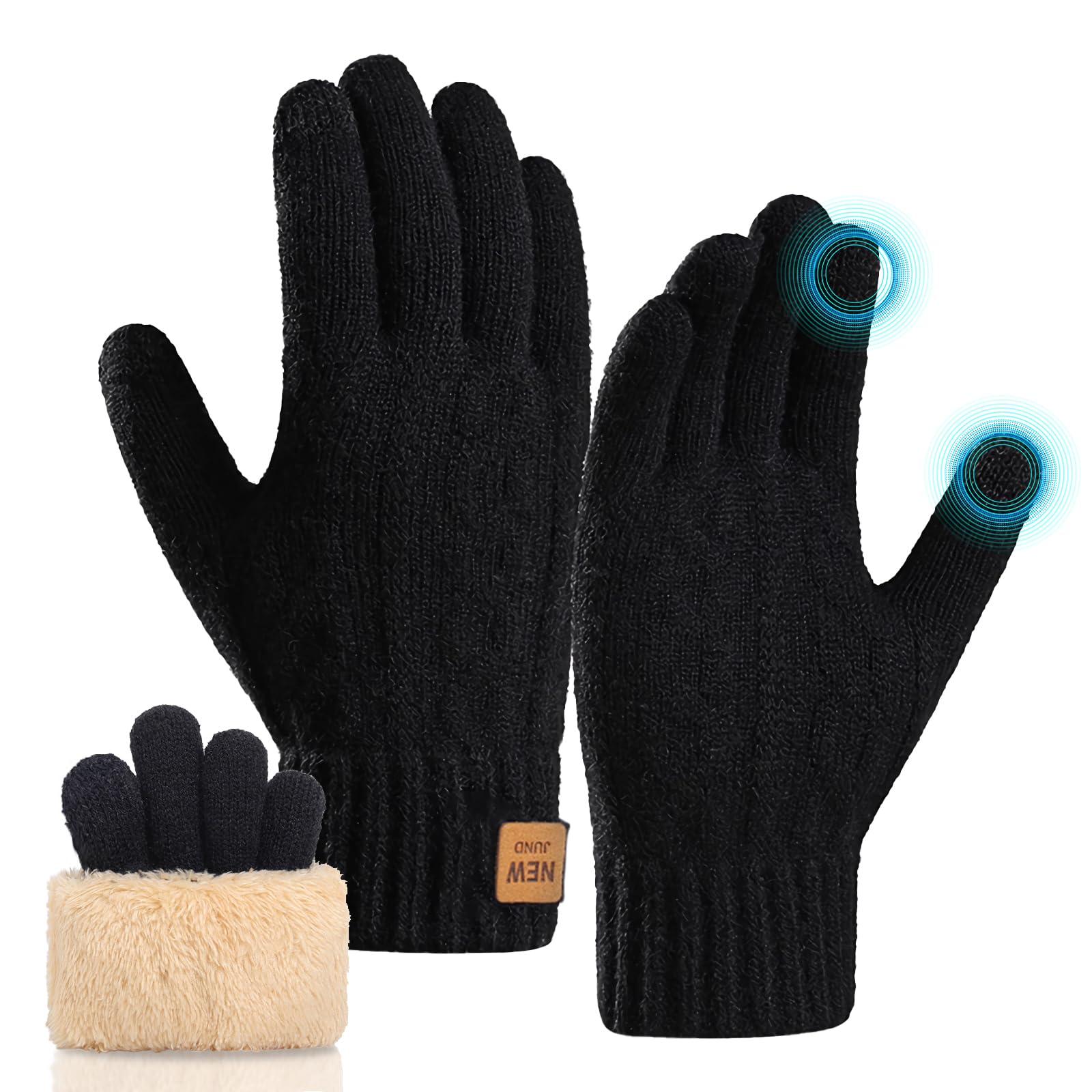 MADGININE Winter Gloves for Women & Men, Thermal Touch Screen Gloves with Fleece Lining, Warm & Stretchy for Cycling & Running (Black)