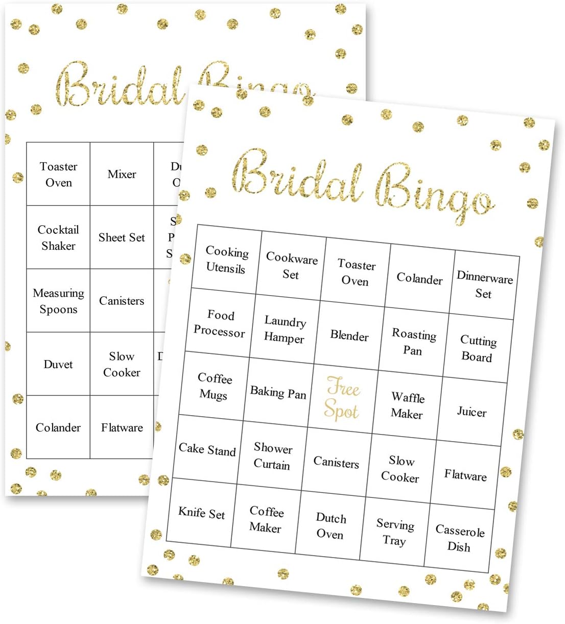 InvitationHouse Gold Confetti Bridal Bingo Game - Bridal Shower Prefilled Bingo - Set of 24 Cards (Faux Gold on White)