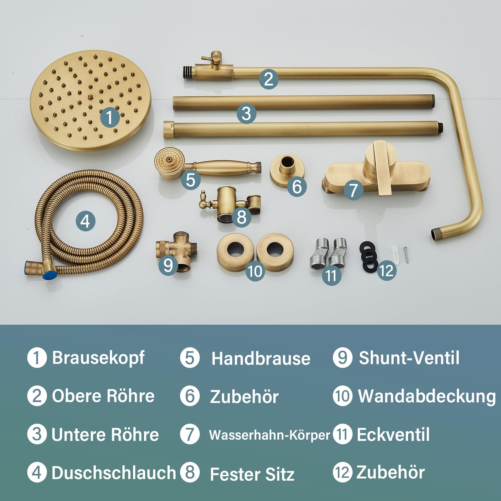Rozin Antik Messing Duschsystem mit 8 Zoll Regendusche Duschkopf und Handbrause Einzelgriff Fertig an der Wand Montiert Retro Duschset