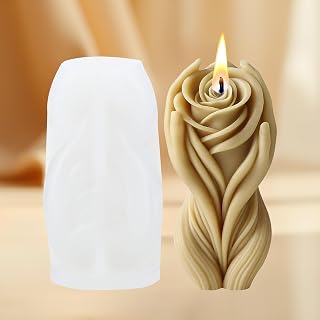 Holding Rose in Hand Silicone Candle Molds Rose Candle Mold Flower Resin Casting Mold for Candle Home Decorate Candle Making Aromatherapy Candles Gypsum Clay Craft