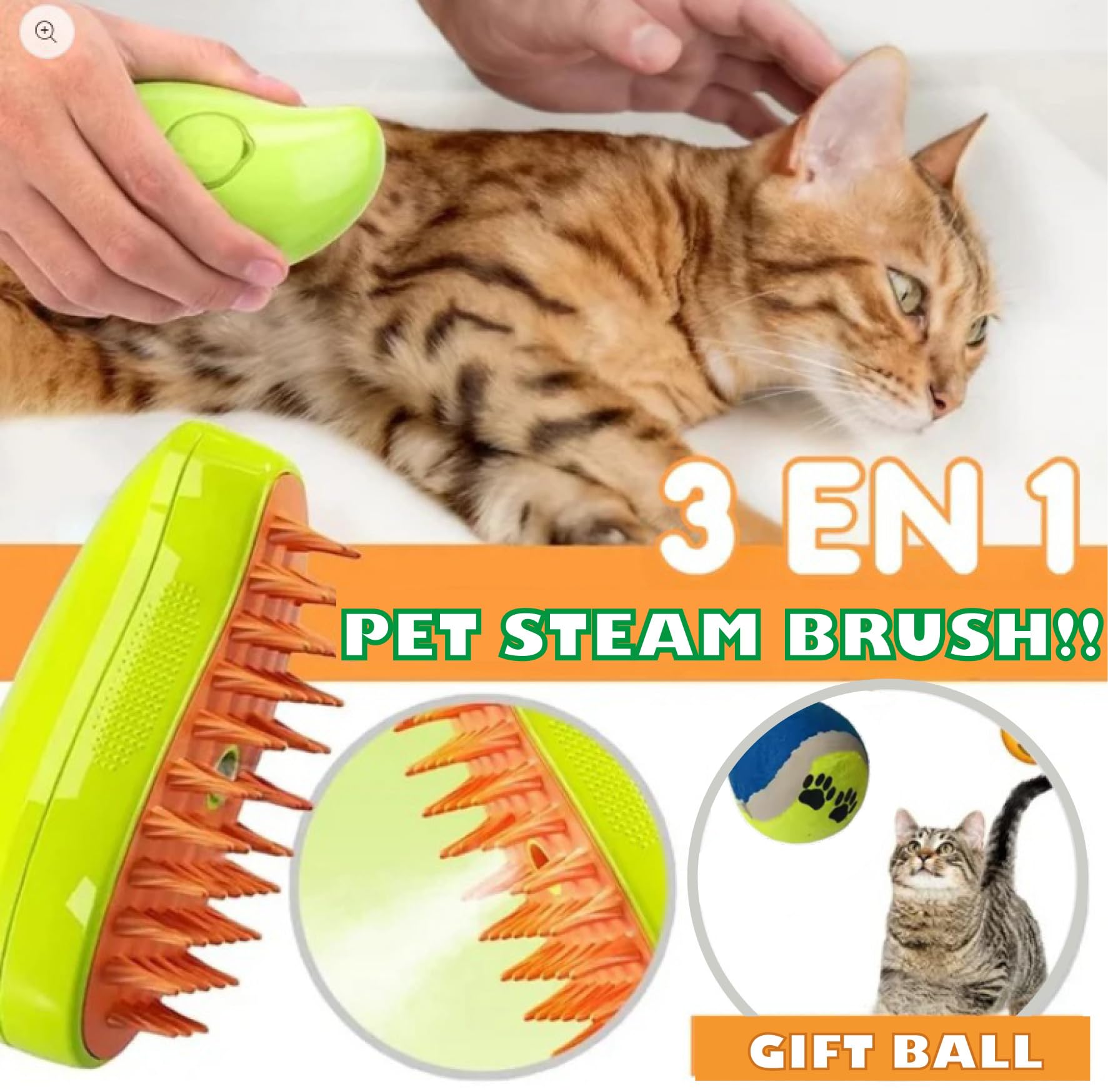 Pet Hair Remover Brush, Vapor Mist Grooming Tool with Gift Ball
