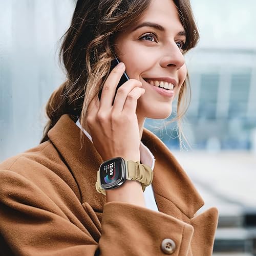 Miniatura 5 de Bandas elásticas compatibles con Fitbit SenseSense 2Versa 3  Versa 4 para mujer, paquete de 4 correas elásticas de repuesto de nailon elástico suave