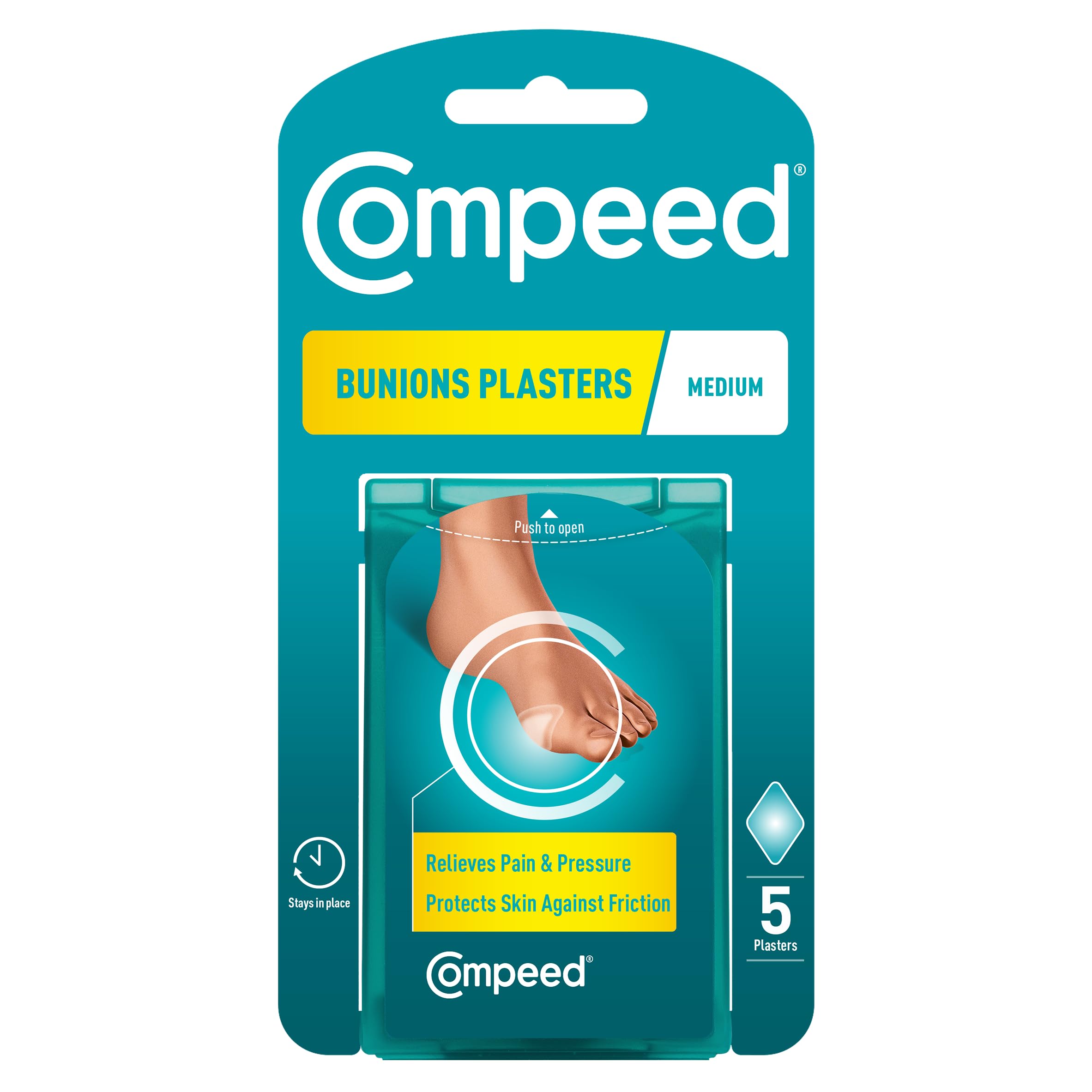 Compeed Bunion Plasters for Pain and Pressure Relief, Pack of 5 | Rapid pain relief, hydrocolloid cushioning protects from pressure and rubbing, specially shaped for bunions, up to 10 days