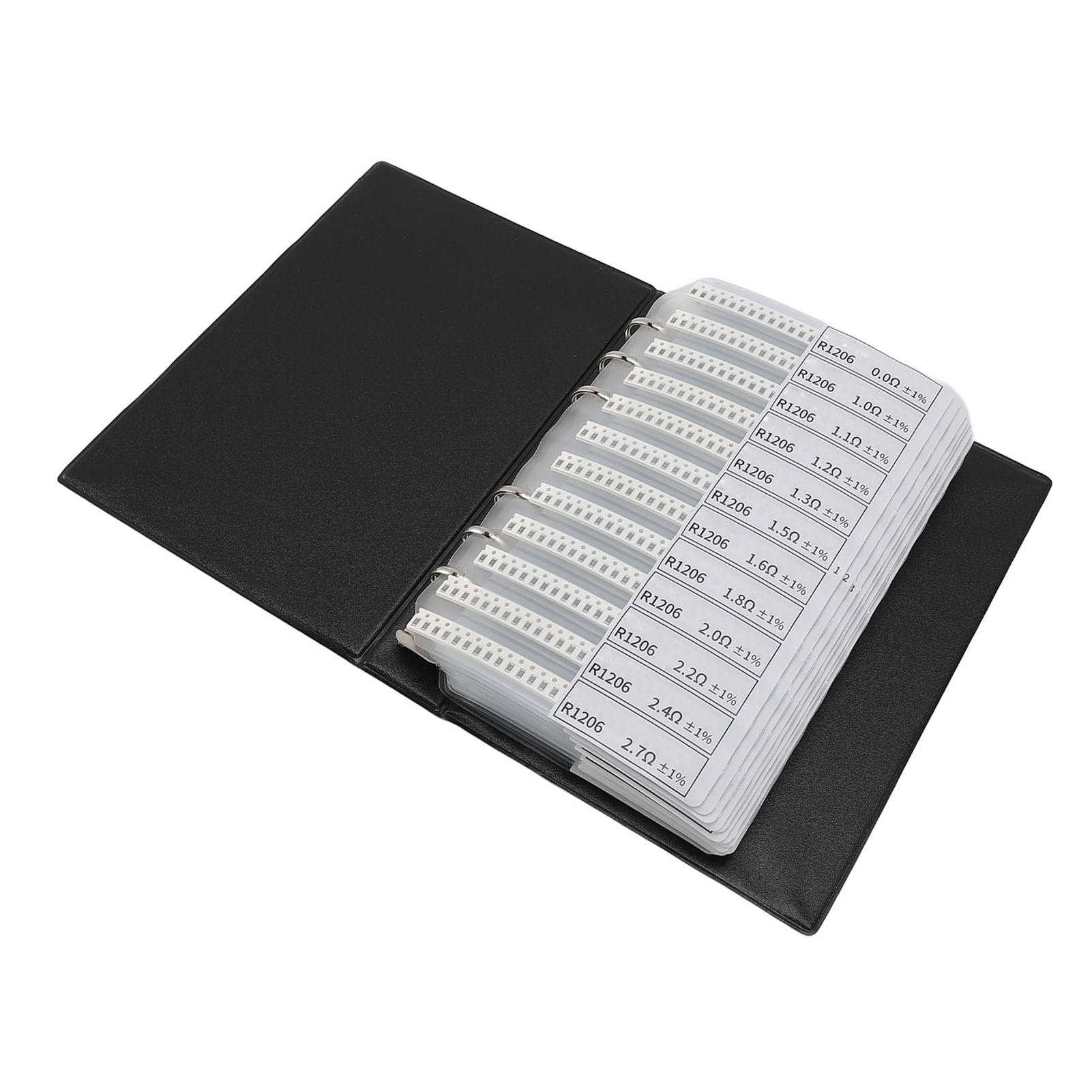Libro de muestras de resistencias SMD 1206, kit variado de resistencias de chip con precisión del 1% y 170 valores, 50 unidades de cada uno, carpeta compacta de PVC para