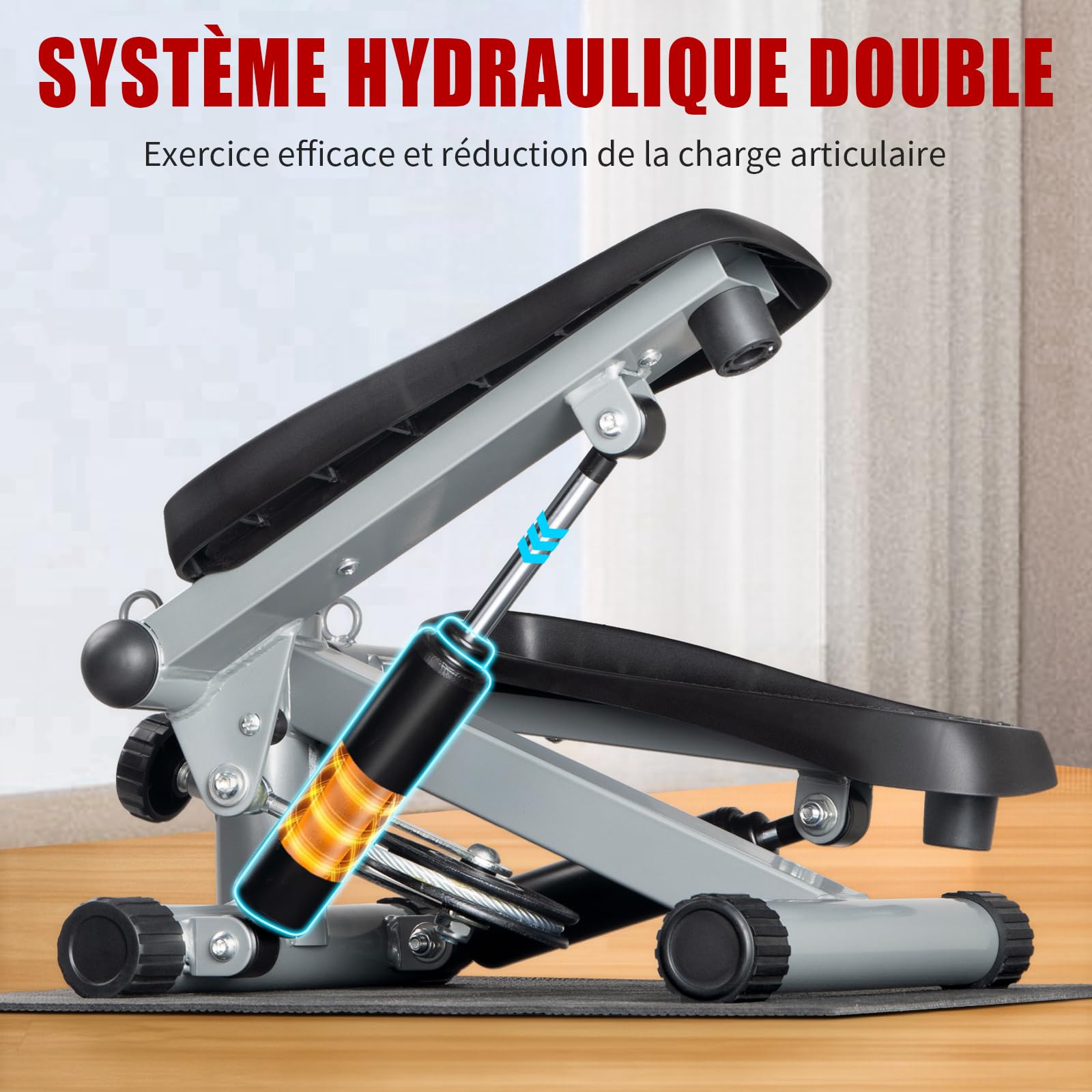 LEADZM Mini Stepper avec Coussinet Silencieux, Stepper de Fitness avec Bandes de Résistance, Écran LCD, Compteur de Calories, pour L'entraînement des Jambes et des Bras Fessiers, Noir et Argent