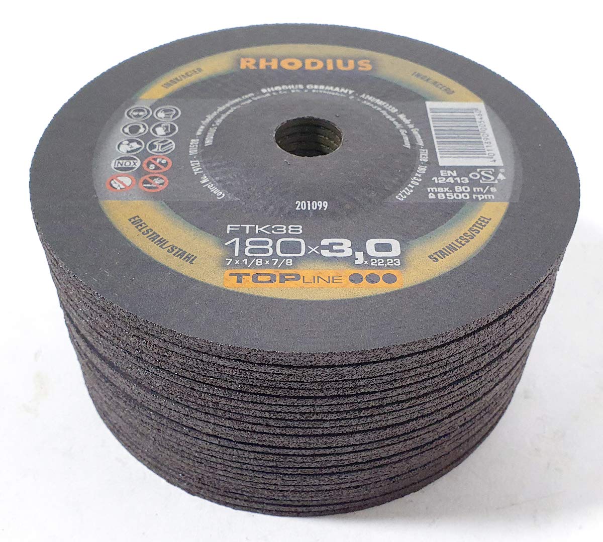 Dischi da taglio Rhodius FTK38 180 x 3,0 mm per acciaio inox/acciaio 25 pezzi ondulati