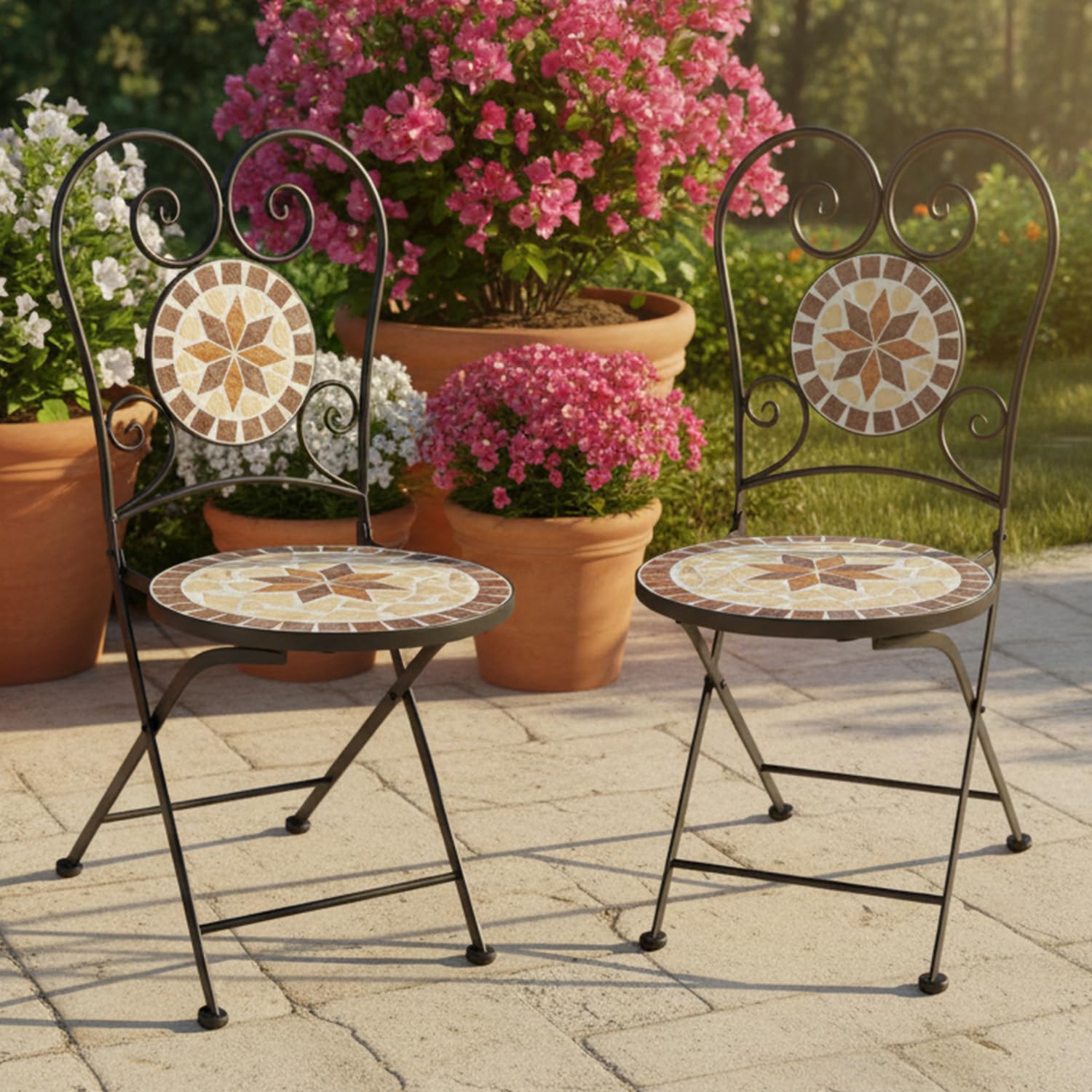 Chaise de Jardin Mosaic Pliante Balcon Ensemble Bistro Meubles de Jardin en métal