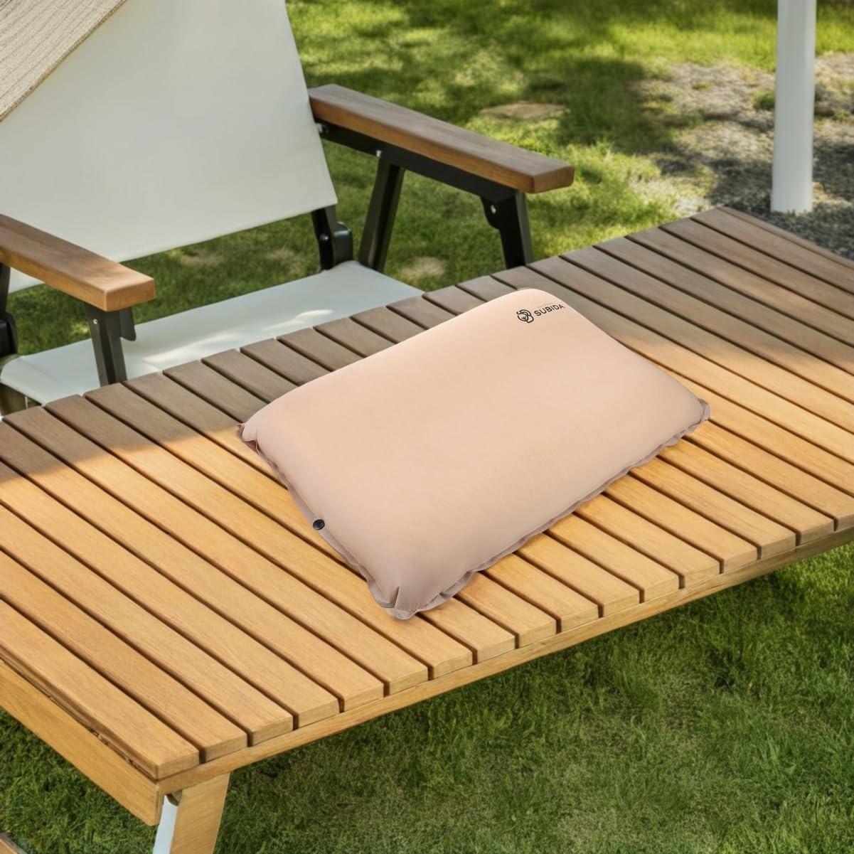 UKCOCO Almohada Ligera y Ergonómica para Camping Inflable Viaje Tejido Compacta Elástico, Adecuado Actividades Aire Libre y Uso en Avión