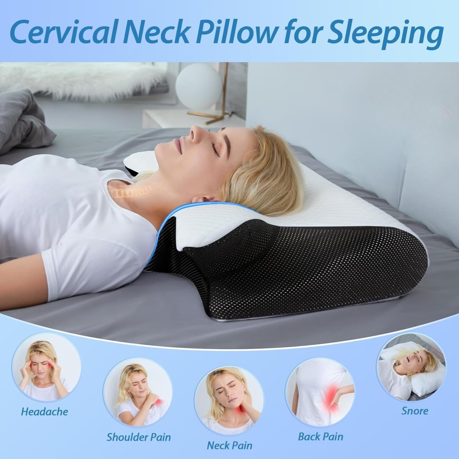 Almohada Dormax - Almohada Ergonómica De Memoria para Dormir Lateral Y Supina,Alivia Dolor De Cuello Y Espalda, Funda Extraíble Lavable,Rebote Lento Protege El Cuello (Blanco)