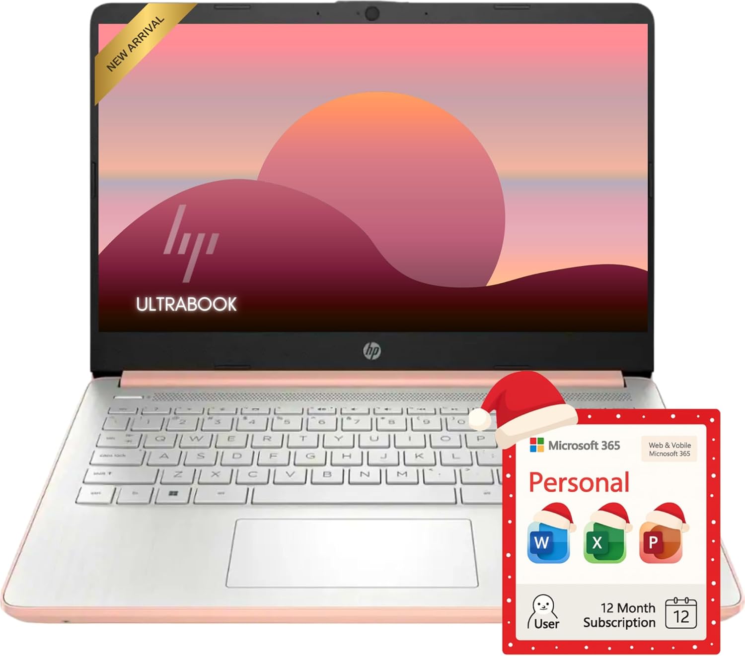 Laptop HP Rose Gold Ultrabook 14 con Office 365, CPU Intel a 4 core, memoria da 1,1 TB (1 TB OneDrive e 64 GB EMMC), 8 GB di RAM, Windows 11, senza mouse