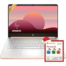 HP Rose Gold Ultrabook 14 Laptop with Office 365, Intel 4-Core CPU, 1.1TB Storage (1TB OneDrive and 64GB Emmc), 8GB RAM, Windows 11, No Mouse