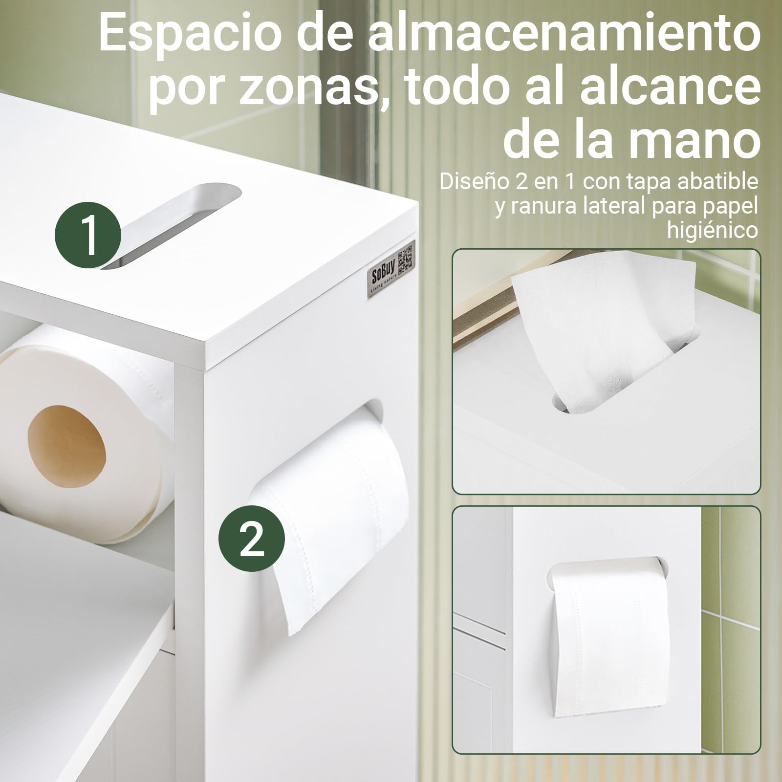 SoBuy BZR31-W Armario Auxiliar Baño Blanco con 2 Puertas y 1 cajón 52 x 17 x 67cm,ES, Madera de ingeniería