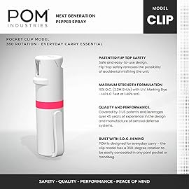 POM Pepper Spray Pocket Clip - Flip Top Safety - Maximum Strength OC Spray Self Defense - Tactical Compact & Safe Design - Quick Key Release - 25 Bursts & 10 ft Range