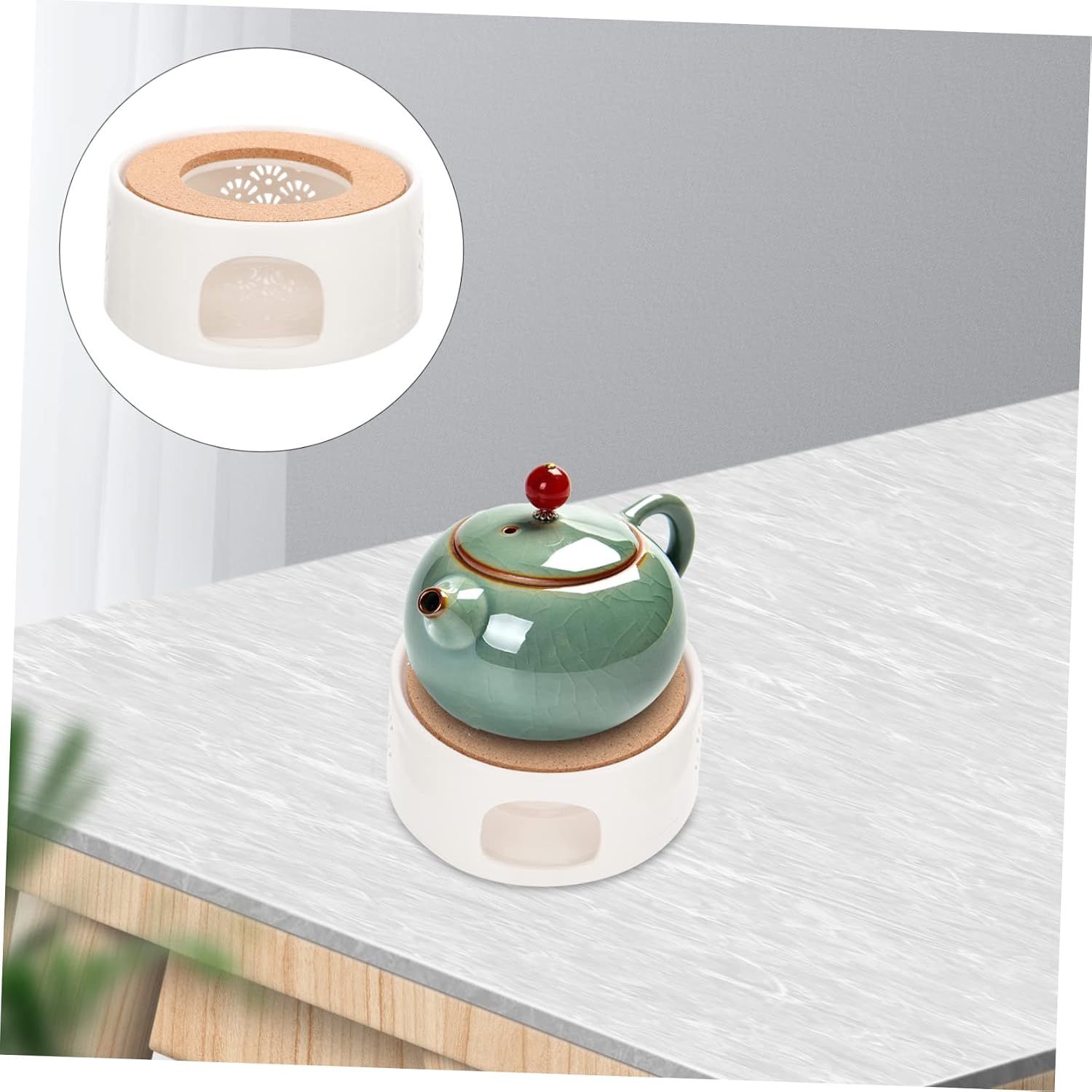 LABRIMP Ceramic Teapot Warmer Insulation Base for Tea Kettle Multi-Function Tea Maker