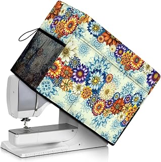 Jeiento Cubierta para máquina de coser de flores abstractas hippie coloridas con bolsillo de almacenamiento para mujeres y mujeres