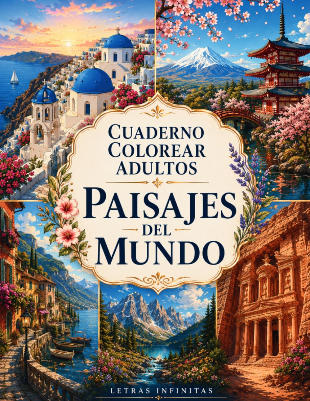 Cuaderno Colorear Adultos: Paisajes del Mundo: 50 Destinos Icónicos con Líneas Claras y Diseño Amplio para Personas Mayores que Quieren Relajarse Coloreando